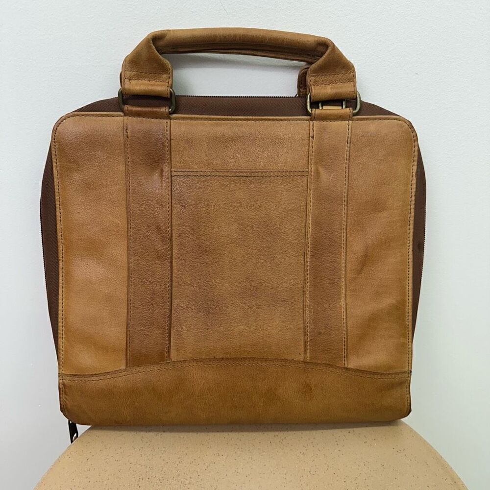 Franklin Covey Vintage 1996 SpaceMaker Tan Leather Zip 7 Ring Briefcase